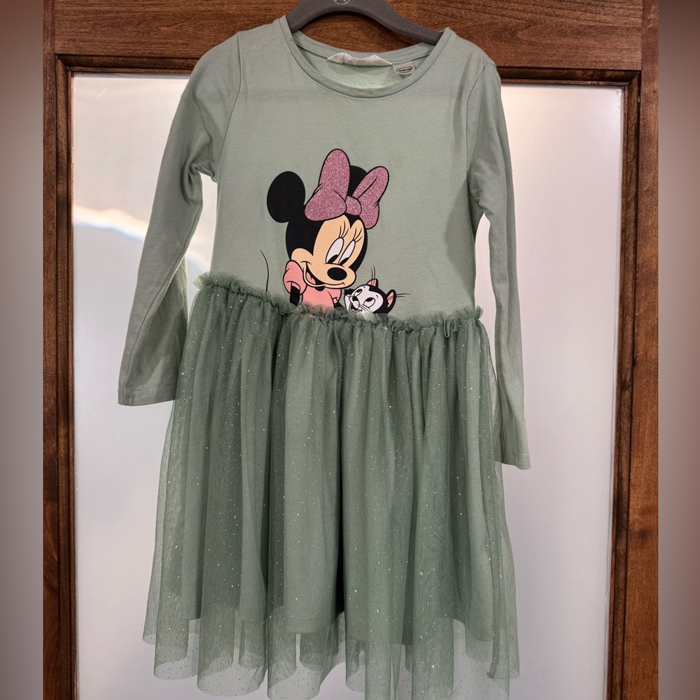 Disney Girls Green Sparkly Dress with Minnie Mouse H&M size 5T/6